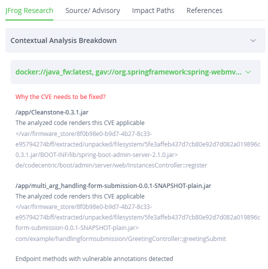 JFrog Xray contextual analysis - does the CVE apply